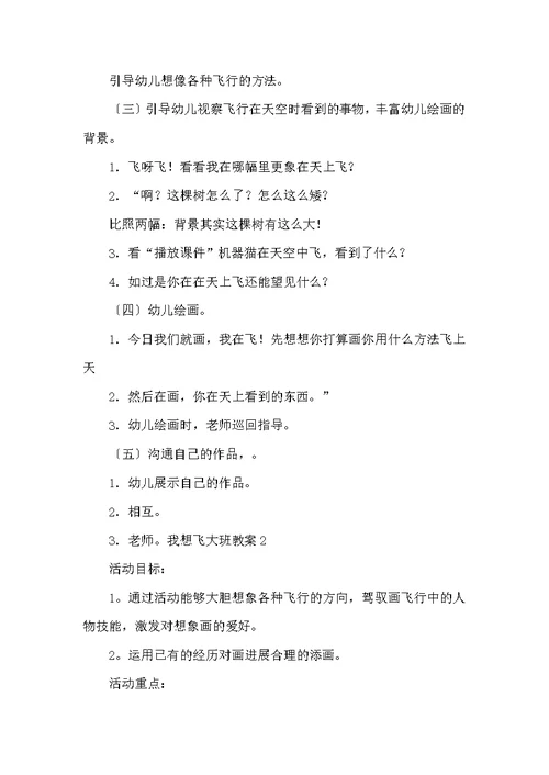 我想飞大班教案