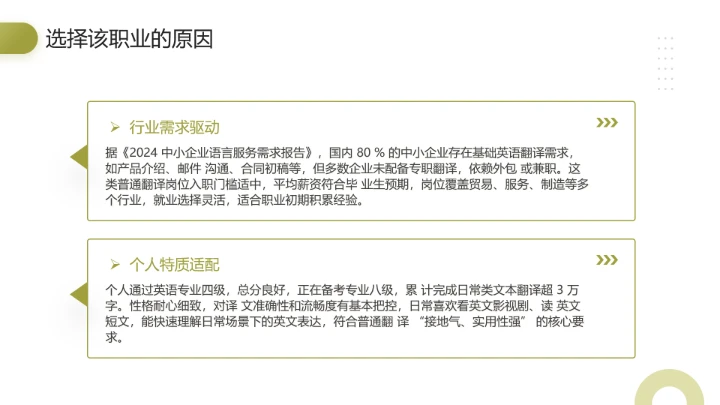 英语专业大学生职业生涯发展展示(英语翻译方向)PPT模版