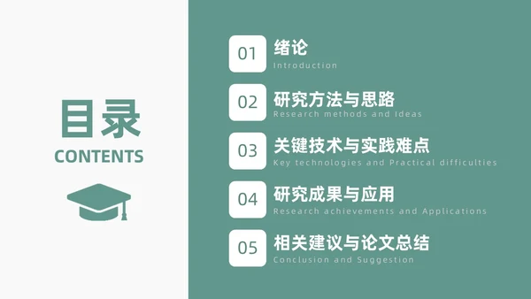 绿色小清新简约校徽学士帽大学论文答辩PPT模板