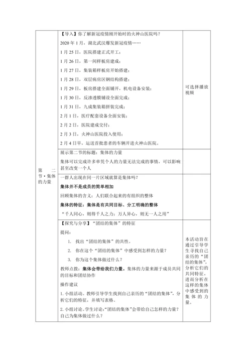 【核心素养目标】6.1 集体生活邀请我 教学设计（表格式）