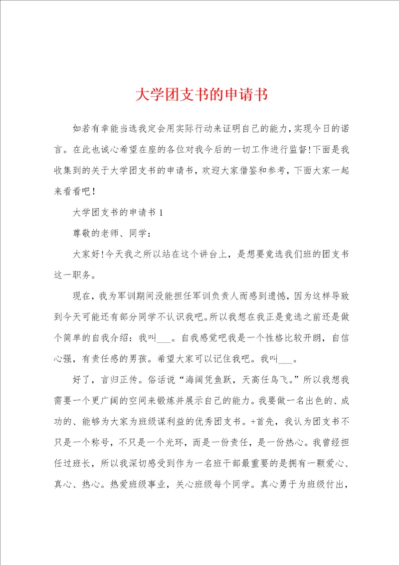 大学团支书的申请书