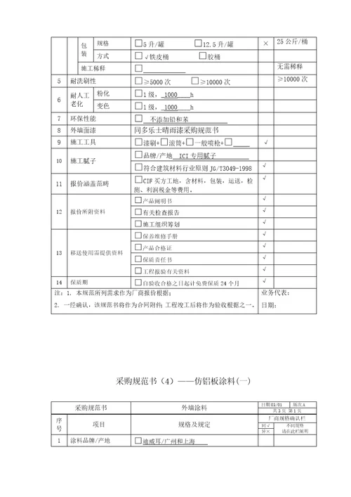 采购基础规范书弹性晴雨漆