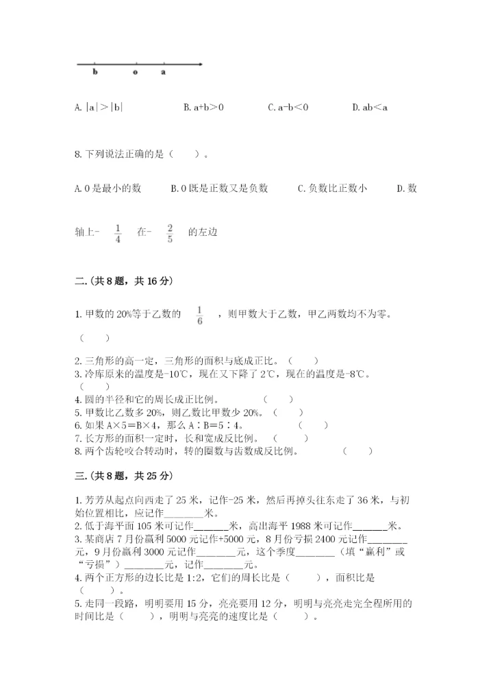 人教版六年级数学小升初试卷及参考答案（培优a卷）.docx