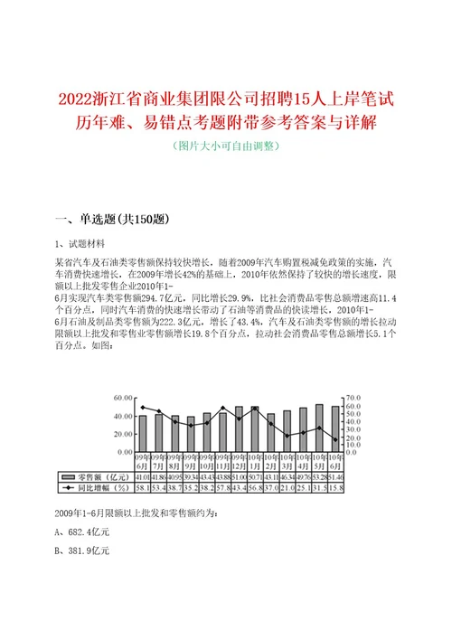 2022浙江省商业集团限公司招聘15人上岸笔试历年难、易错点考题附带参考答案与详解0