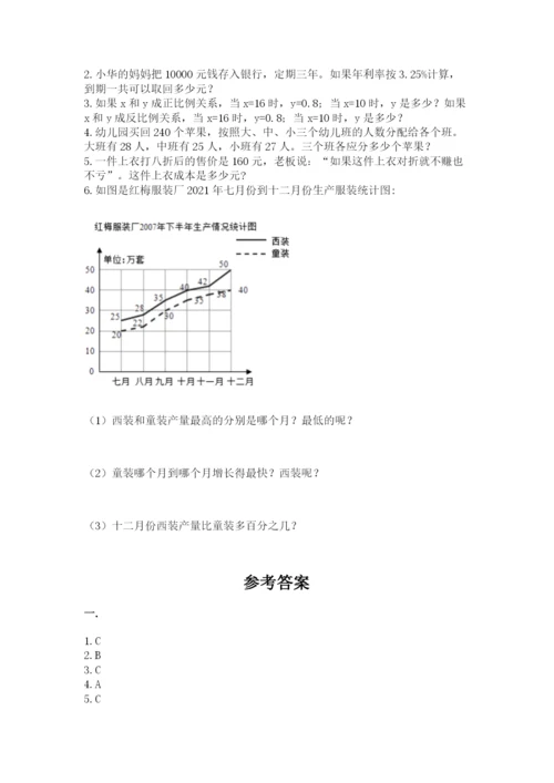 人教版六年级数学下学期期末测试题及参考答案（培优a卷）.docx