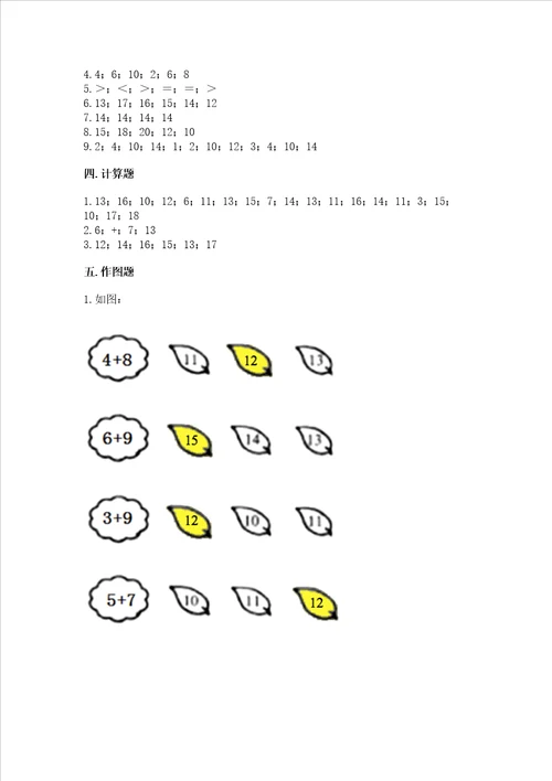 小学一年级数学知识点20以内的进位加法专项练习题含答案考试直接用