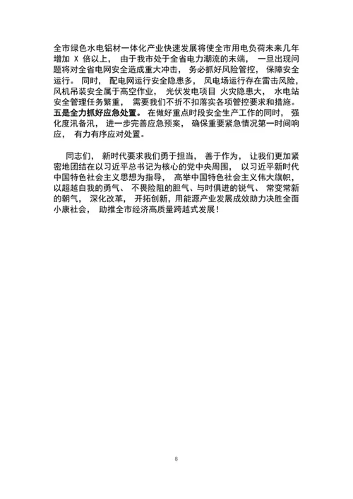 勇于担当奋力拼搏市能源工作会议上的讲话