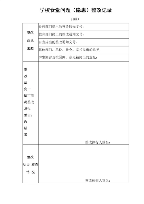 学校食堂各种检查记录表格表册