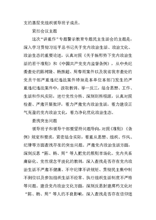 中学“讲政治、重规矩、作表率”专题警示教育中认真开好专题民主生活会方案