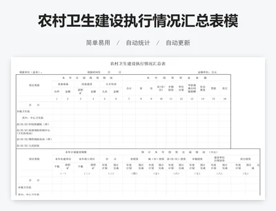 农村卫生建设执行情况汇总表模版