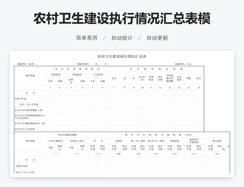 农村卫生建设执行情况汇总表模版