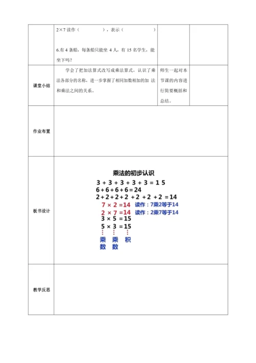 人教版二上 第四单元教材解读+第一课时《乘法的初步认识》教学设计