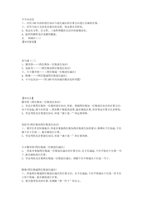 北师大版一年级数学知识点