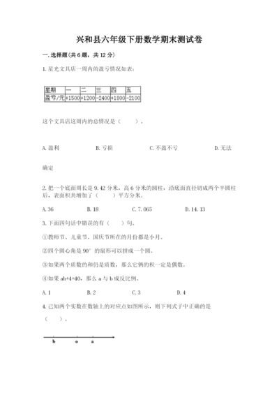 兴和县六年级下册数学期末测试卷a4版.docx
