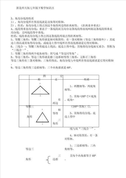 新北师大版七年级下数学知识点