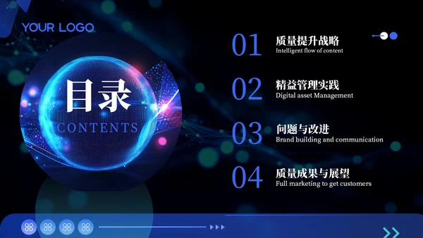 蓝色科技风质量提升精益管理品质管控报告年终总结PPT模板