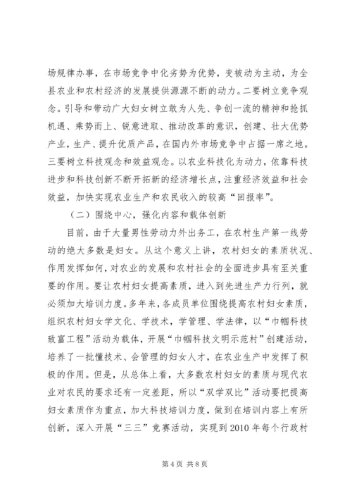 县农村妇女双学双比竞赛活动的讲话.docx