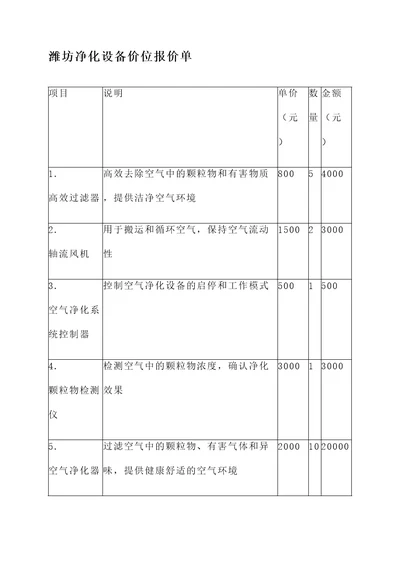 潍坊净化设备价位报价单