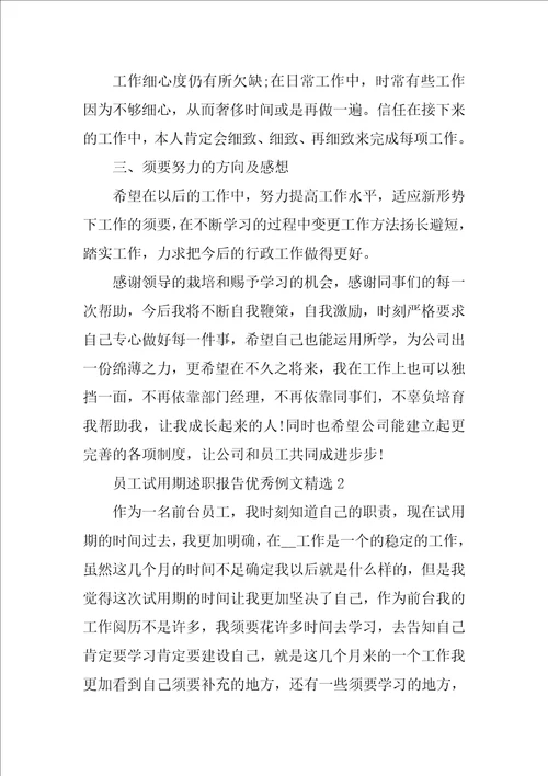 员工试用期述职报告优秀例文精选