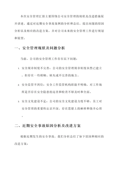 关于公司安全管理汇报