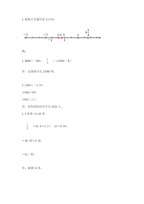 小学六年级下册数学摸底考试题及参考答案【精练】.docx