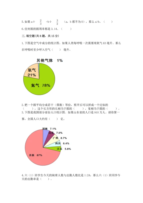 小学六年级上册数学期末测试卷带答案（达标题）.docx