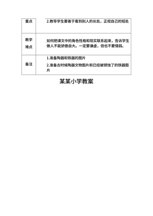 语文陶罐与铁罐教学计划word模板