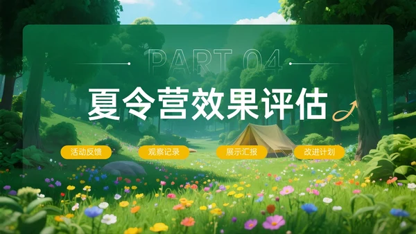 绿黄色3D立体暑假欢乐夏令营PPT模板