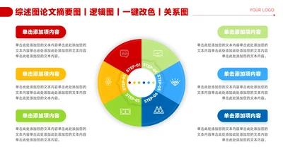 红色简约风6项圆形关系图PPT