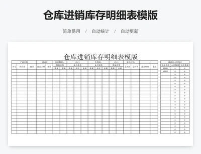 仓库进销库存明细表模版