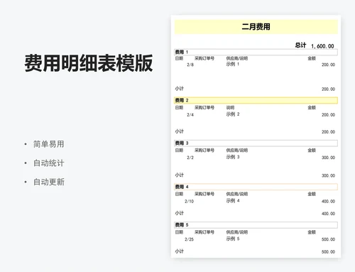 费用明细表模版