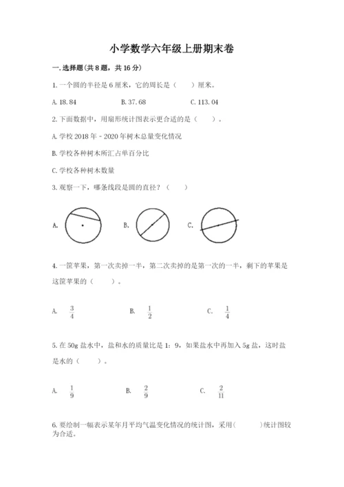 小学数学六年级上册期末卷含答案（满分必刷）.docx
