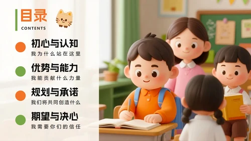 橙色3D卡通风班级班干部竞选生活委员竞选PPT模板