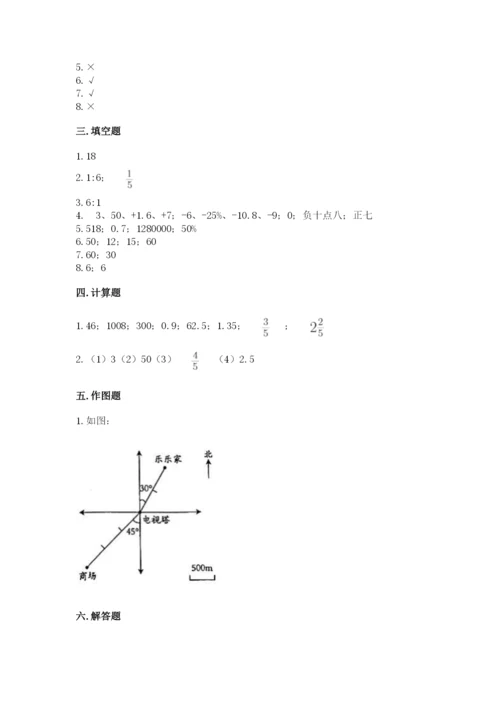 冀教版六年级下册数学 期末检测卷及参考答案1套.docx