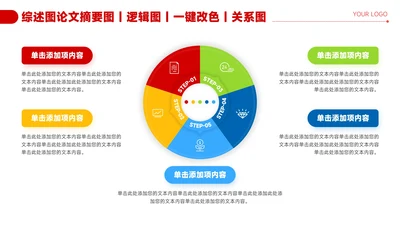 红色简约风5项圆形关系图PPT