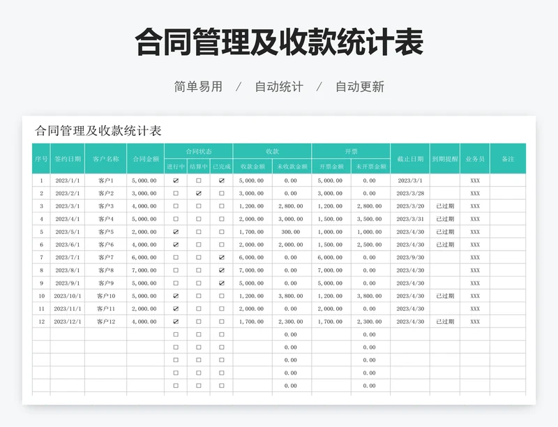 合同管理及收款统计表