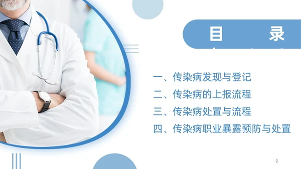 蓝色商务简约传染病的处理规范和上报流程主题PPT模板传染病预防