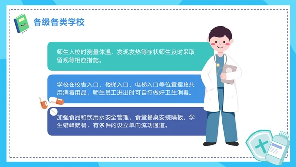 蓝色卡通手绘新学期校园防控指南PPT模板