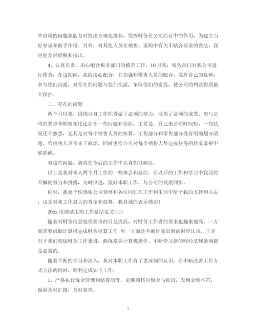 精编之出纳试用期工作总结范文.docx