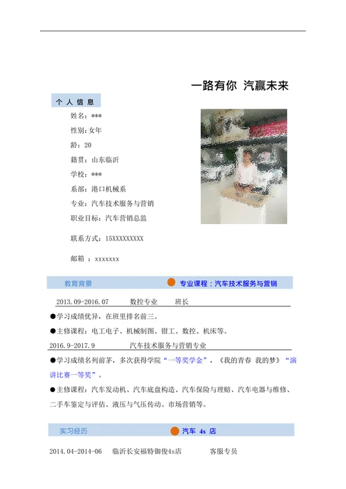 汽车营销技术服务职业生涯规划书