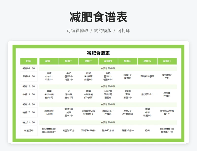 减肥食谱表