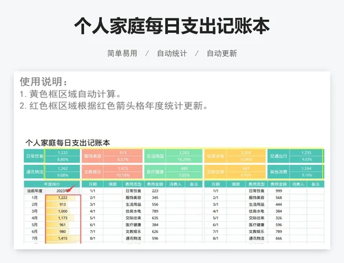 个人家庭每日支出记账本