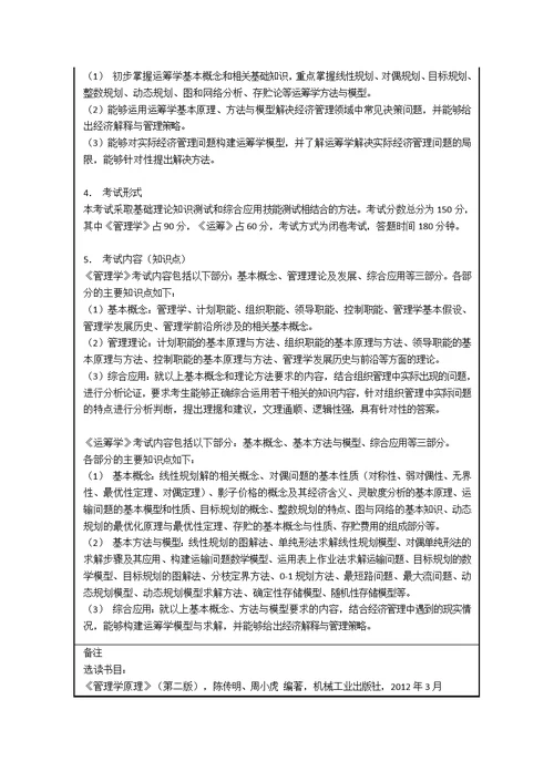 《管理学与运筹学综合827》考试大纲