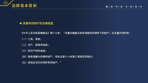 黄蓝双色简约商务大气知法懂法与法同行公司法律知识讲座宣传PP世界法律日