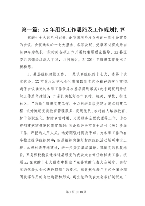 第一篇：XX年组织工作思路及工作规划打算.docx