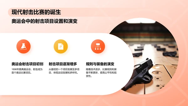 橙色3D风射击奥运项目科普PPT模板