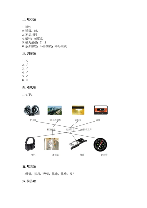 教科版科学二年级下册第一单元磁铁测试卷含答案（基础题）