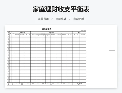 家庭理财收支平衡表