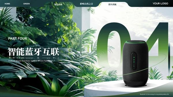 绿色智能音响产品介绍ppt模板