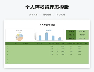 个人存款管理表模版